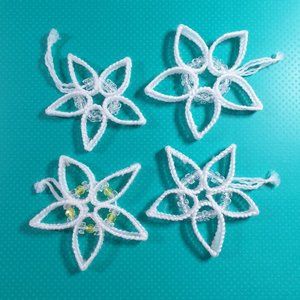 Vintage Christmas Tree Holiday Plastic Canvas Ornaments Stars Decorations Yarn